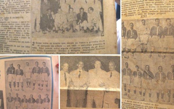 Dona Arli guarda diversas fotos do time de 1923, incluindo um reencontro do time ocorrido em 15 de fevereiro de 1951 e noticiado pelo jornal O Globo