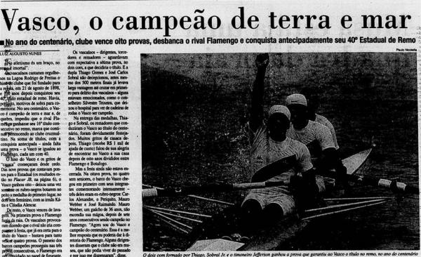Edio do Jornal do Brasil do dia 21 de setembro de 1998 felicita o Vasco 