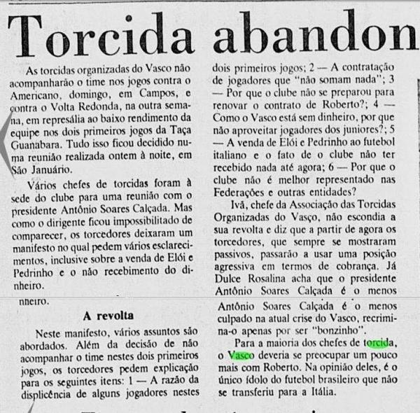 Renovasco e ASTOVA Jornal do Brasil 1984