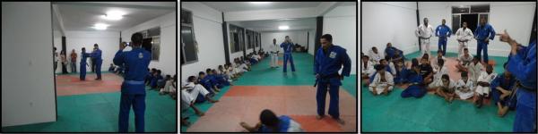 Judocas surdos Campees Estaduais de Kata se apresentam na inaugurao. Ao final a galera aguarda os 