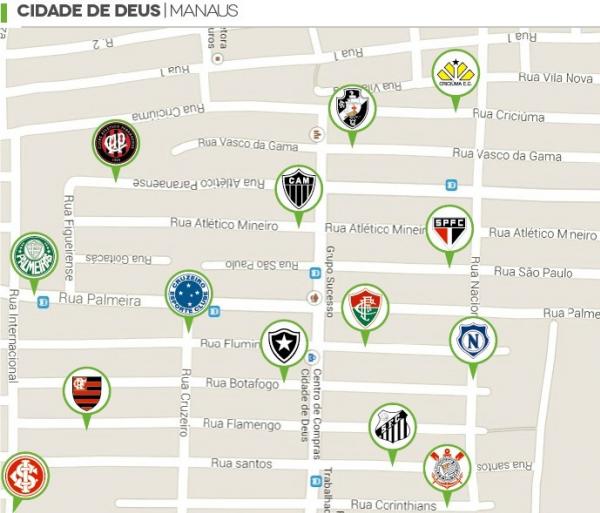 Bairro tem mais de 10 ruas com nome de times brasileiros