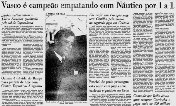 Jornal do Brasil destacando o ttulo do Vasco