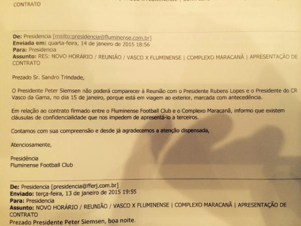 Email  o nico documentado que a FERJ alega ter recebido do Fluminense