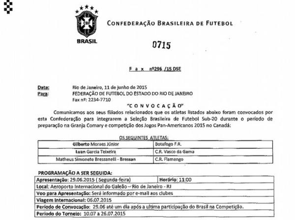 Documento de cariocas convocados foi publicado na ltima quinta-feira