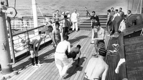 Seleo Brasileira treinando no navio