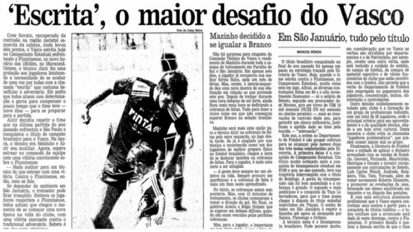Reportagem na vspera de Vasco x Fluminense, em 27 janeiro de 1990