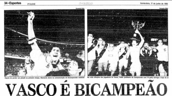 Manchete do jornal aps a conquista vascana em 1993