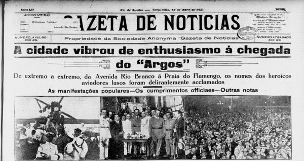 Gazeta de Noticias, 12 de abril de 1927, p. 1. Fonte: Biblioteca Nacional