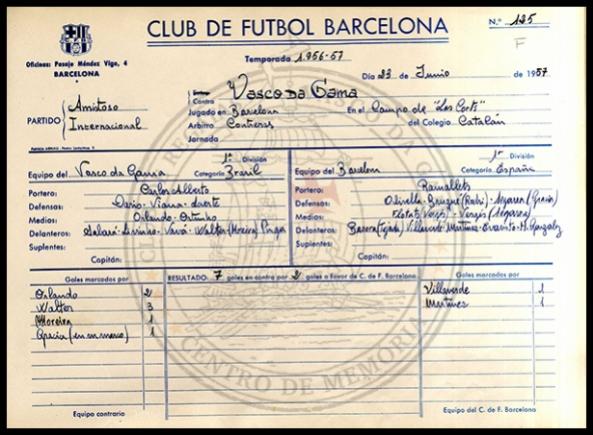 Súmula oficial da partida, produzida pelo Barcelona