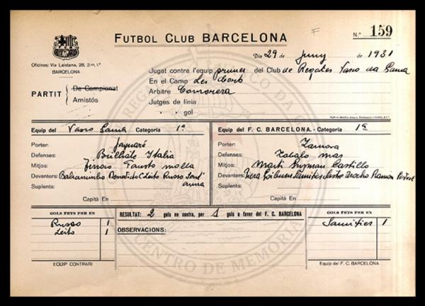 Súmula oficial do jogo produzida pelo FC Barcelona