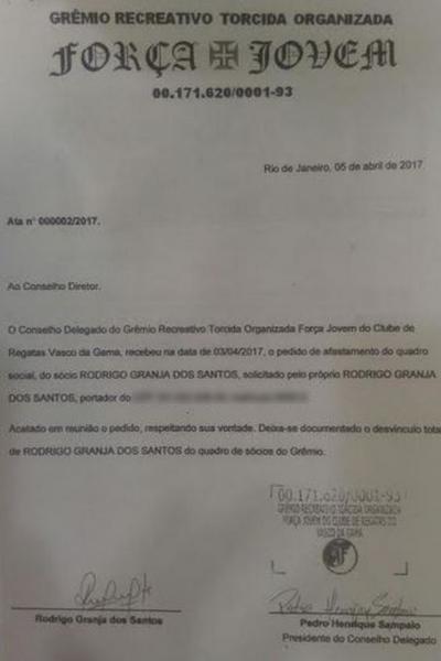 No dia 5 de abril, Rodrigo Granja pediu afastamento da FJV