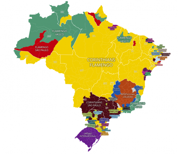 Mapa das curtidas mostra os clubes protagonistas em cada região do Brasil