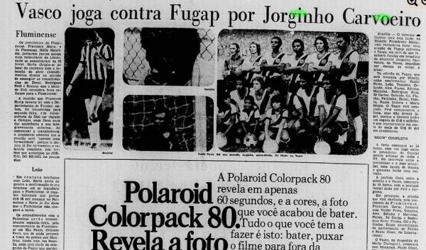 Jornal do Brasil anuncia amistoso entre Vasco e Fugap para ajudar Jorginho
