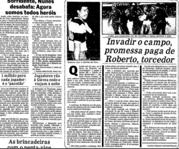 Registro do Jornal O Globo narra a invasão do Ladrilheiro na final