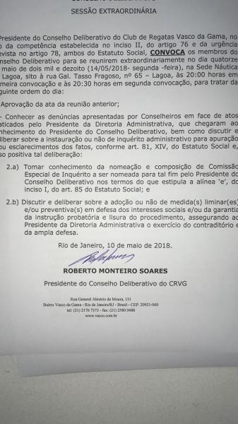 Convocação do Conselho Deliberativo do Vasco ainda não chegou a muitos conselheiros