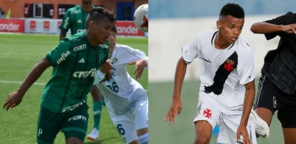 Gabriel Veron, do Palmeiras, e Riquelme, do Vasco, se enfrentam nesta quarta