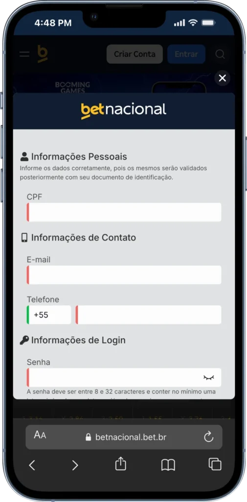 Betnacional cadastro é bem fácil e rápido
