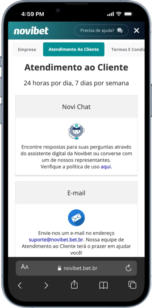 Novibet é confiável com seu bom Serviço de Atendimento ao Cliente