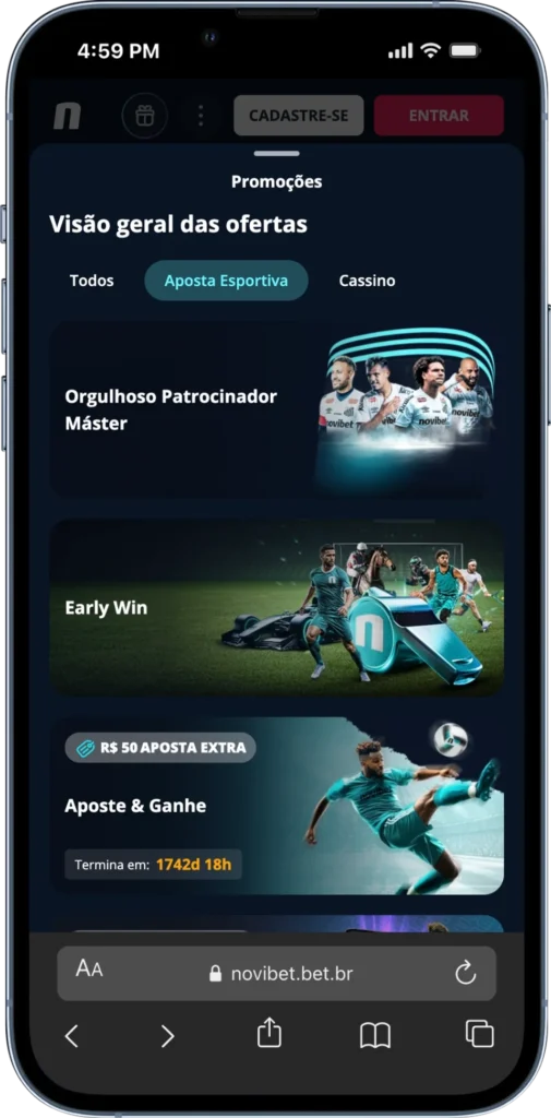 Promoções no site da Novibet