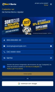 cadastro com c&oacute;digo promocional bet d&aacute; sorte