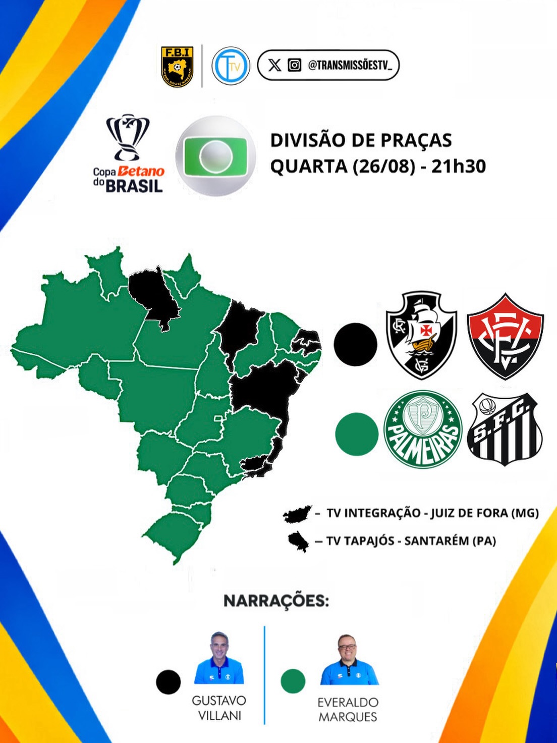 TV Globo exibirá Vasco x Vitória para 7 estados; veja a divisão das praças