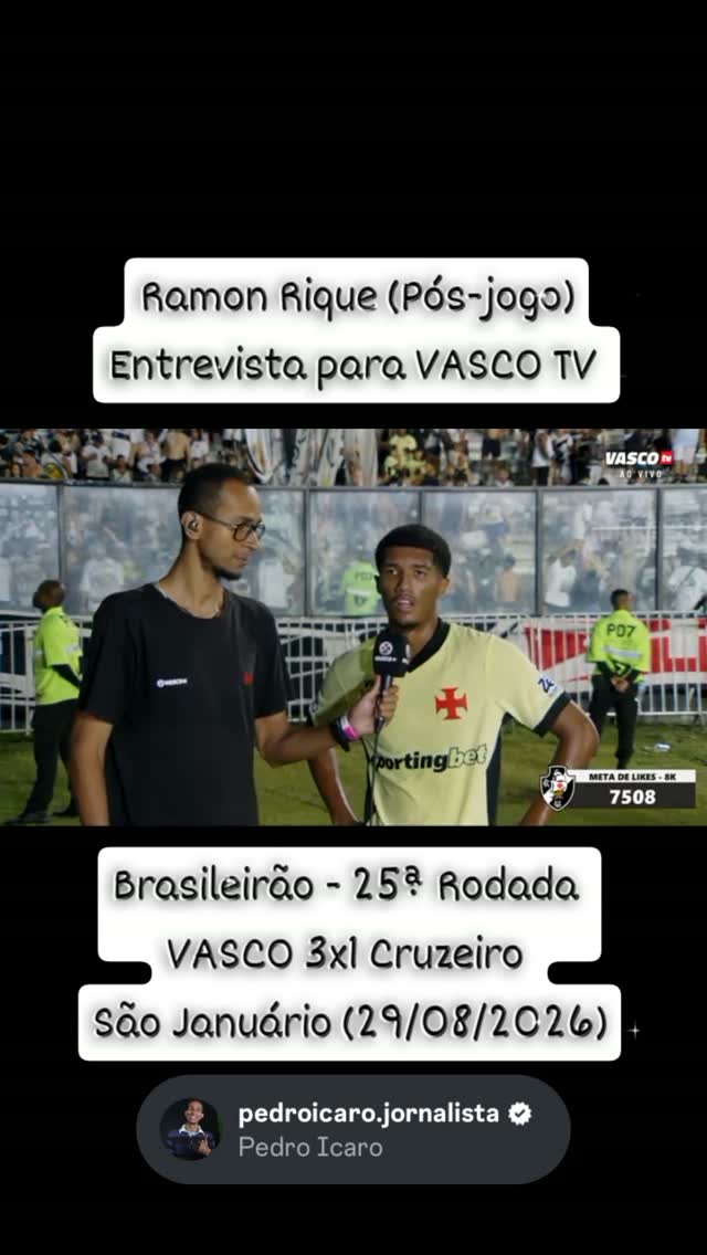 Veja entrevista de Ramon Rique após Vasco 3 x 1 Cruzeiro