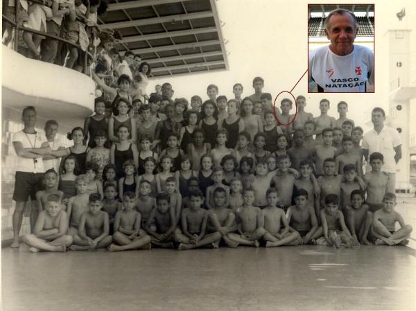 Ricardo Lisboa em dois momentos na Piscina do Vasco. No incio da dcada de 60, e no detalhe nos anos 2000.