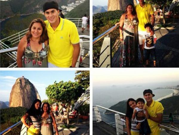 Elsinho posa com a me, a mulher e o pequeno filho