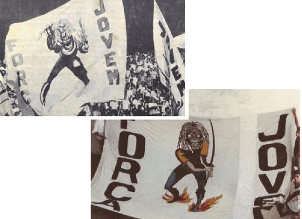 Bandeiras do The number of the beast (esquerda) e Made in Japan (direita)