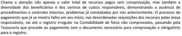 No final da primeira parte do texto, o Conselho Fiscal aponta a falta de organizao no processo