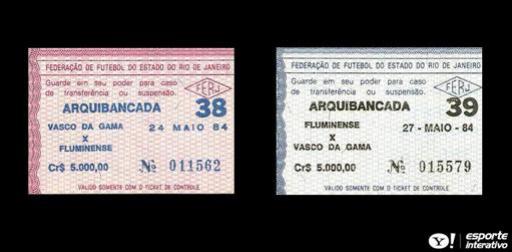 Ingressos dos dois jogos das finais do Campeonato Brasileiro de 1984