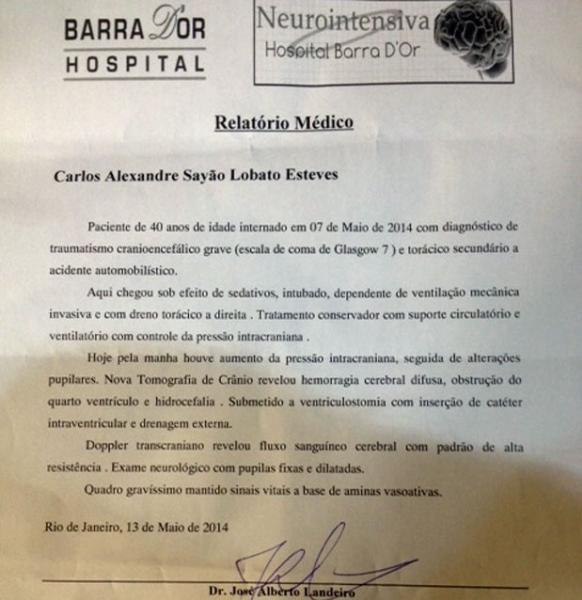 Boletim mdico indica a piora de Alexandre, filho de Erasmo