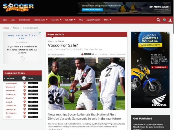 Vasco da Gama da frica do Sul pode ser posto  venda