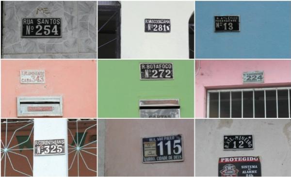 Placas em frente s casas sinaliza existncia das ruas futebolsticas