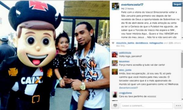 Everton Costa voltou a So Janurio pela primeira vez desde a arritmia cardaca em abril