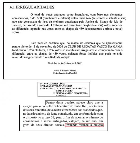 Em 2006, perito apontou irregularidades na lista. Abaixo, Vasco e Eurico tentam reverter caso