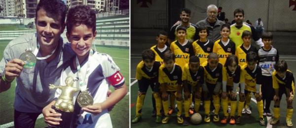 Agner com o tcnico Michael e com a equipe sub-9, que est invicta na temporada 2014