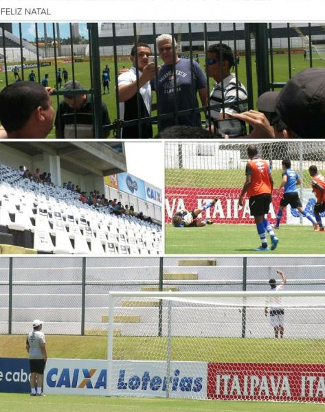 Dinamite tira foto com torcedores na beira do campo. Acima, Joel posa para 'selfie' com vascano