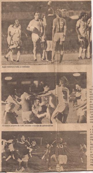 Na segunda foto, Joel participa da briga no ttulo do Amrica-RN contra o ABC