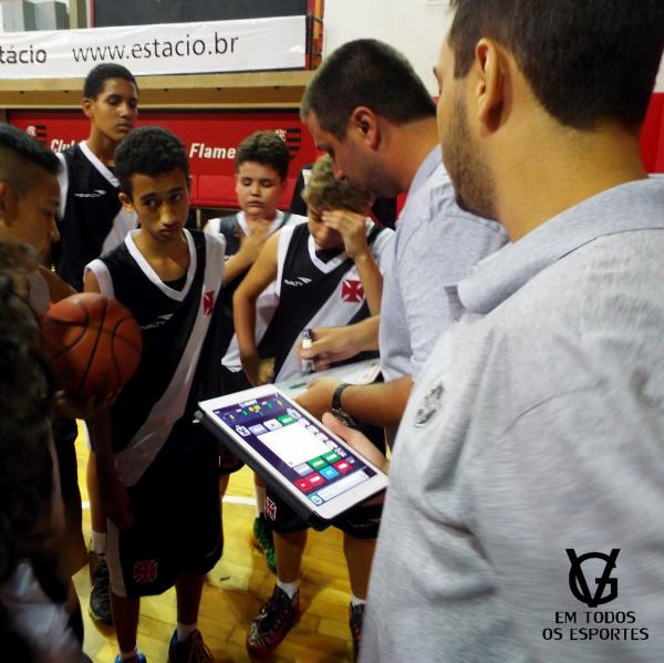 O treinador David Gaglianone orientando seus atletas. 