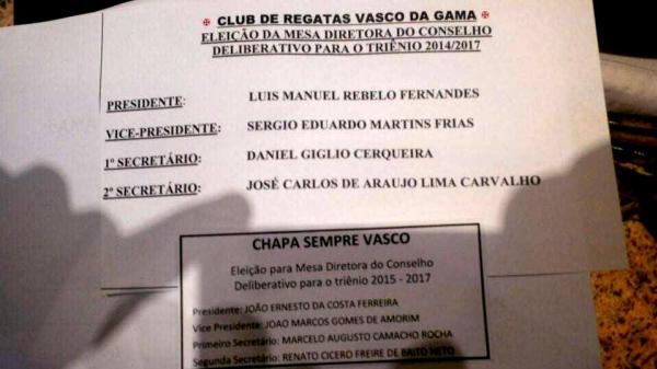 Cdulas das 2 chapas para a eleio da Mesa Diretora do Conselho Deliberativo 