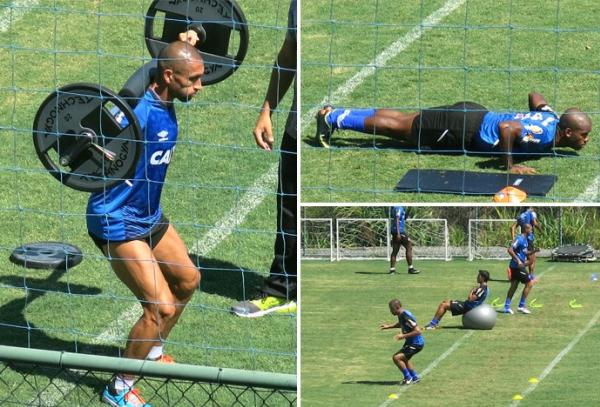 Guiazu faz agachamento, Sandro Silva, flexo e Lucas, abdominal, no circuito fsico do Vasco