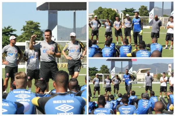 Doriva, Martn Silva e Jordi conversam com os goleiros da base