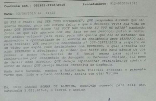 Ex-namorada acusa Bernardo de ter divulgado vdeo ntimo dos dois