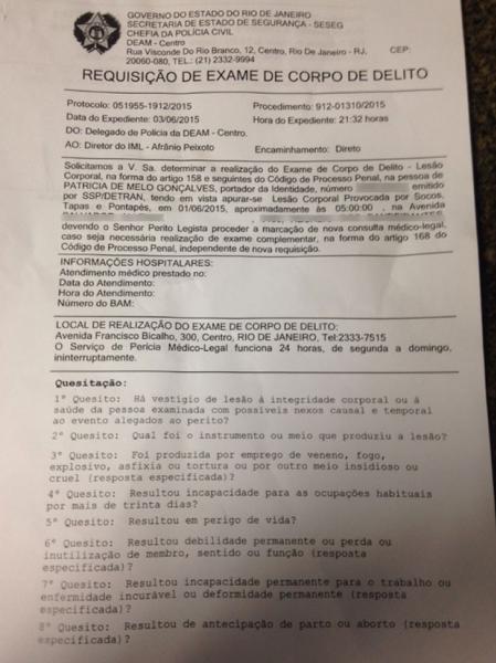 Patrcia esteve no IML para fazer exame de corpo delito por conta de suspostas agresses de Bernardo