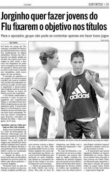 Jorginho,  poca aos 37 anos, recebe orientao de Oswaldo em treino do Flu