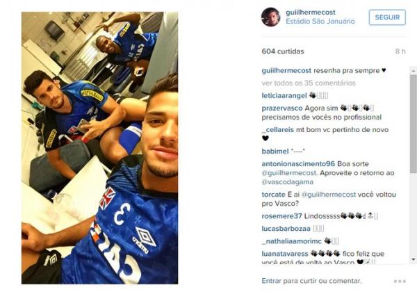 Guilherme postou uma foto na ltima sexta ao lado de Henrique e Bruno Ferreira no Vasco