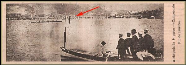 Ao fundo , o momento em que a Procelria cruza a linha de chegada Revista O Malho (Acervo Biblioteca Nacional)