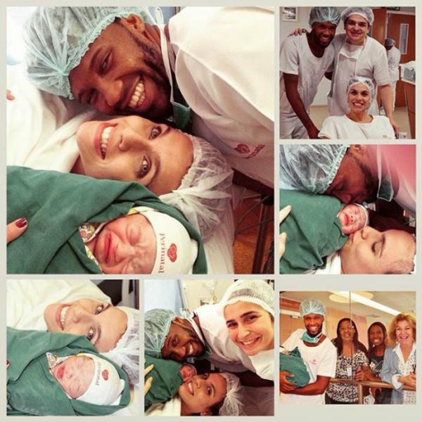 Rafael Vaz ao lado da filha Raphaella, da esposa Roberta e de outros familiares no hospital