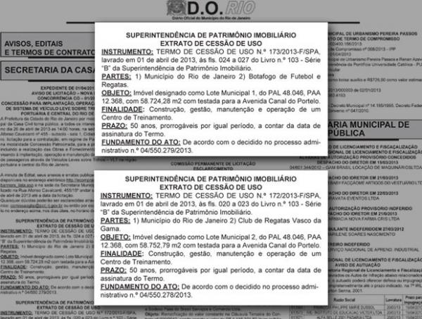 Publicao no Dirio Oficial em abril de 2013 cedia terrenos para Vasco e Botafogo
